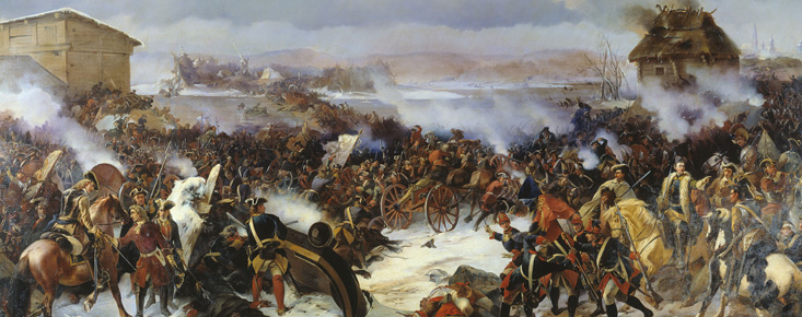 Сражение под Нарвой 19 ноября 1700 года.  Кацебу Александр Евставиевич. Фрагмент.
